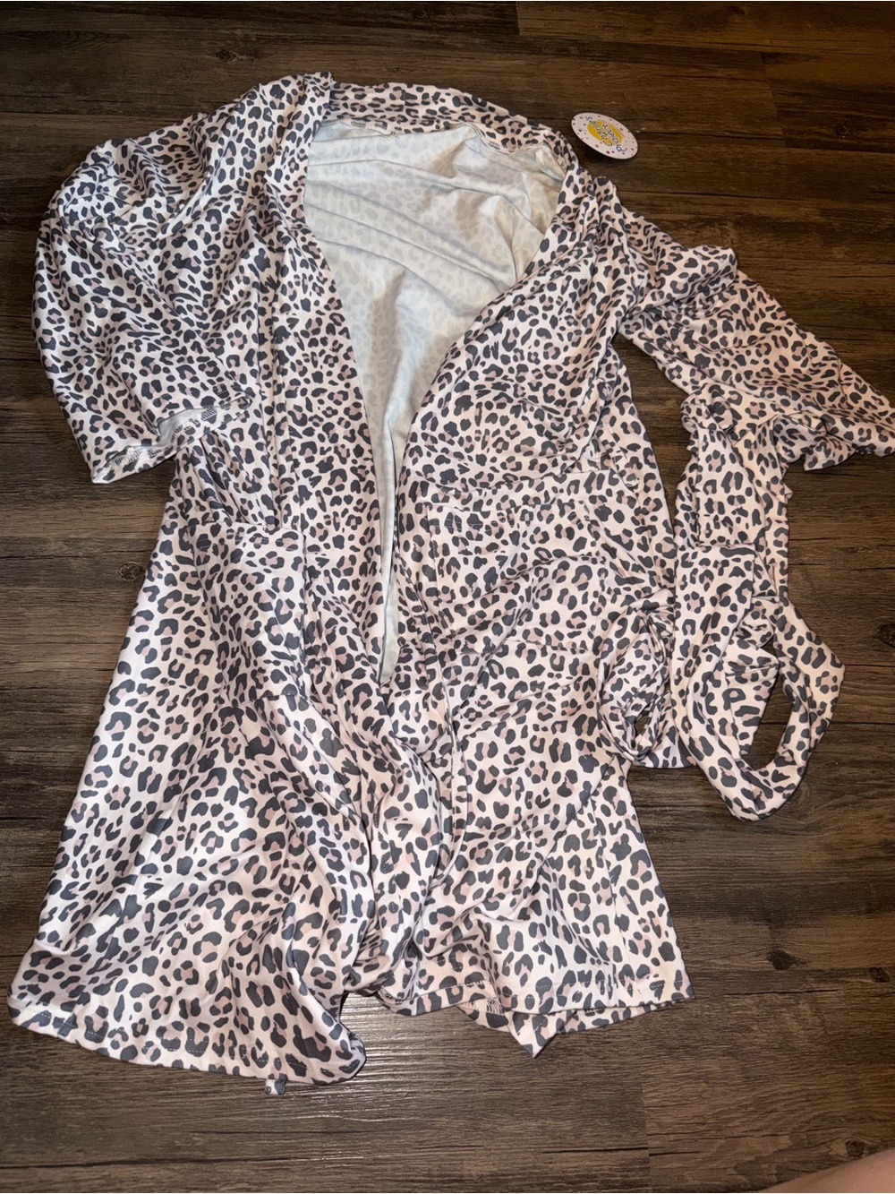 Leopard Print Open Front Bamboo Robe - Blush and Black